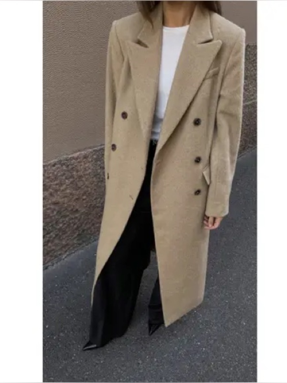 Almada Label Womens Drew Double-Breasted Wool Coat in Beige Tan Neutral, Small S